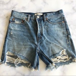Free People Distressed Hem High Rise Denim Shorts